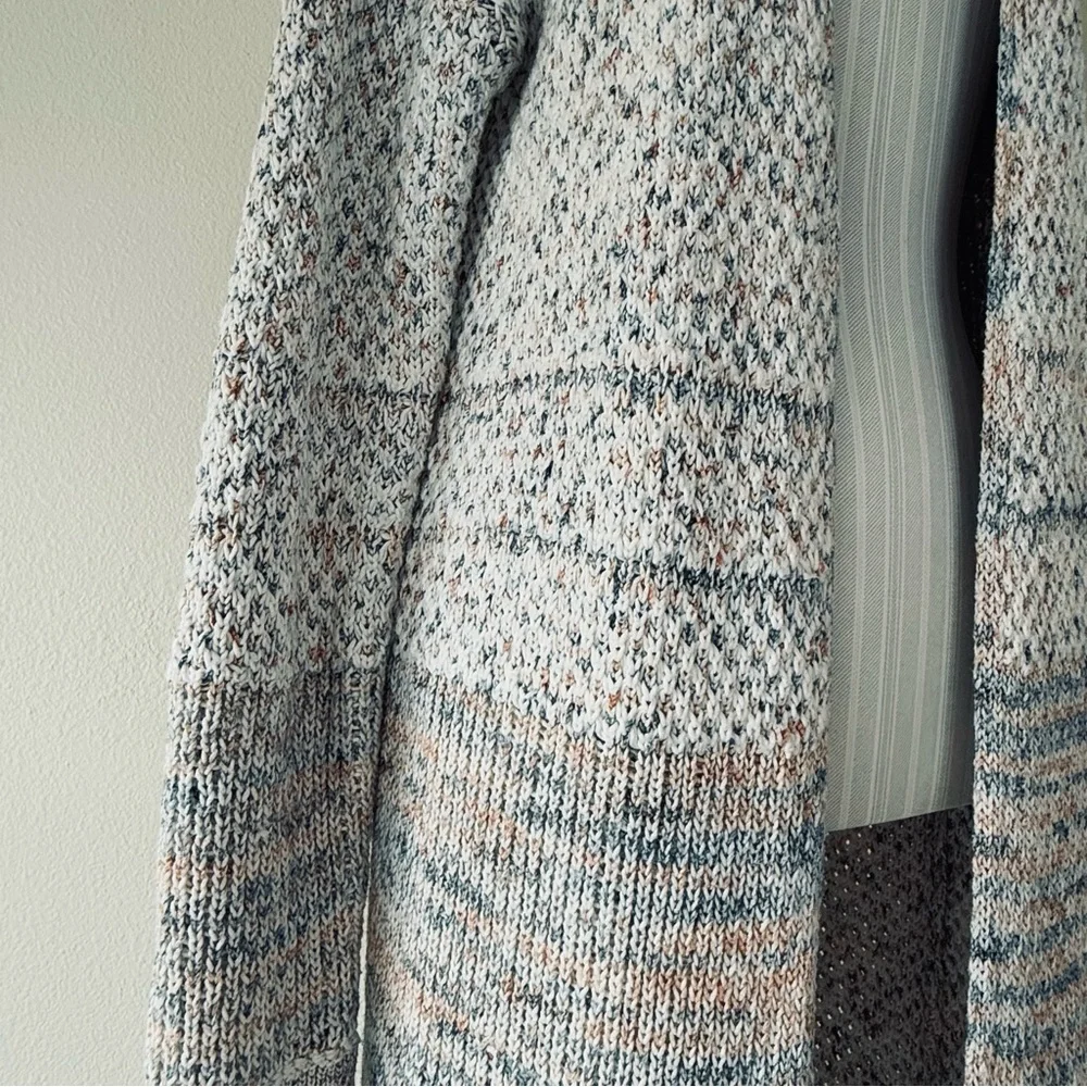 prAna Long Open Front Greta Duster Cardigan Sweater Marled Knit-Blue-Rose-Medium - Picture 10 of 16